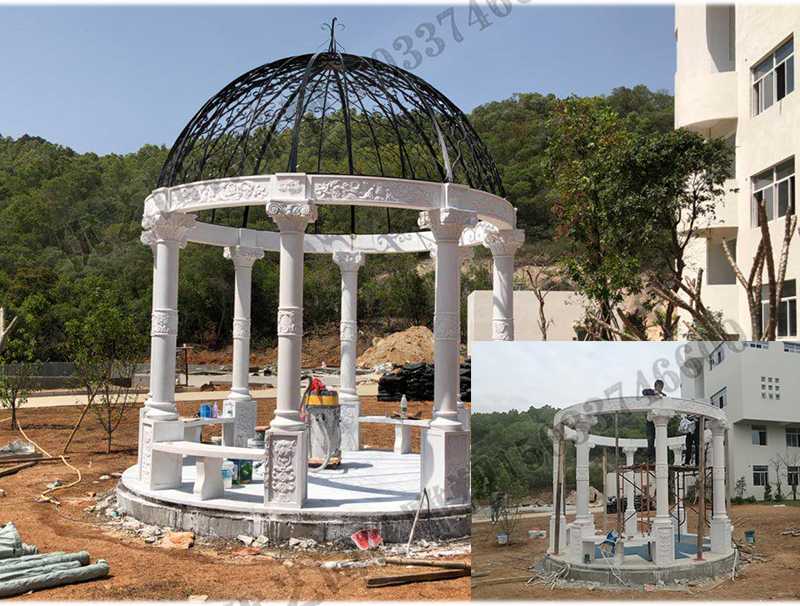 石雕涼亭案例，景觀涼亭怎樣安裝，石雕涼亭定制工廠
