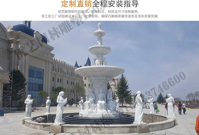 大理石景觀噴泉安裝，如何安裝大型景觀噴泉，定制石雕噴泉工廠