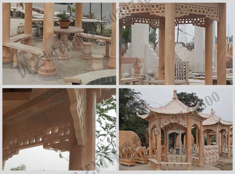 中式大理石涼亭，石雕六角亭子細(xì)節(jié)圖，定制中式景觀涼亭