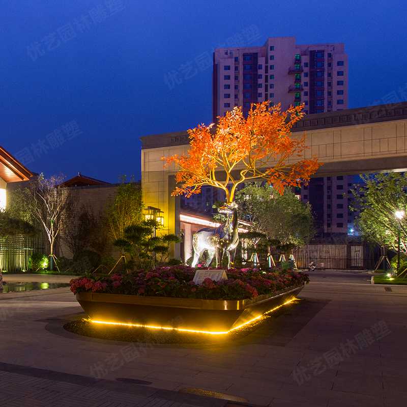 園林不銹鋼鹿雕塑，景觀鹿雕塑擺件